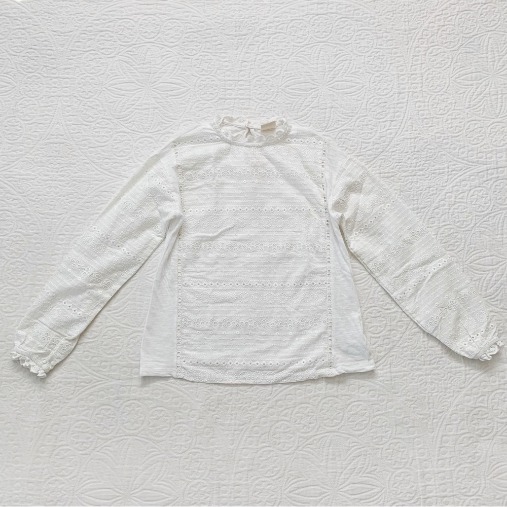 Zara Girls' Long-Sleeve Eyelet‎ Embroidered Top, White